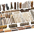 Various Types of Natural Stone and Wood Materials Including Logs Branches and Blocks