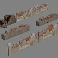 Weathered Broken Feature Wall Sections With Red Brick And Concrete Textures 3d model