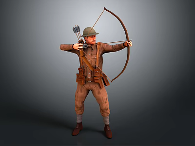 Military Style Game Movie Character Holding Longbow With Quiver Ready To Shoot 3d model