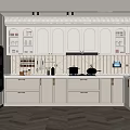 Modern Kitchen Interior With White Cabinets Wooden Handles Tile Backsplash And Herringbone Floor