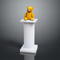 Yellow Teddy Bear Sculpture Displayed on White Fluted Pedestal with Detailed Craftsmanship