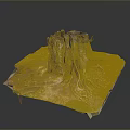 Wooden Stone Tree Stump Decorative Piece With Exposed Roots And Green Moss Base
