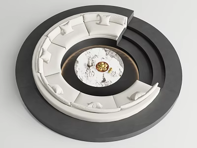 Modern Circular Leisure Sofa Set With White Upholstery Black Frame And Marble Center Table 3d model