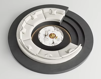 Modern Circular Leisure Sofa Set With White Upholstery Black Frame And Marble Center Table 3d model