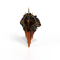 Ornate Decorative Weapon With Gold And Black Design Spiked Top And Red Tassels