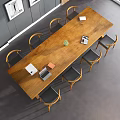 Modern Wooden Conference Table With Chairs Around And Notebooks On Top