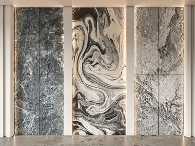 Modern Interior Feature Wall With Swirled Marble Pattern And Textured Panels 3d model