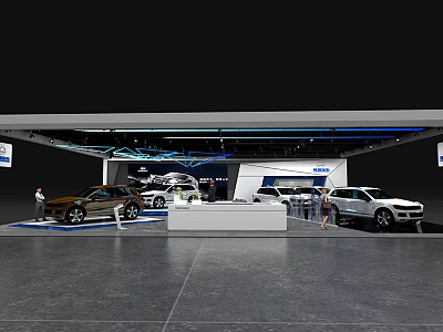 Spacious Modern Car Showroom Display With Different Colored Vehicles And Lighting 3d model