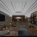 Modern Hotel Public Lounge Interior With Wooden Floors Hanging Lamps Sofas And Green Plants