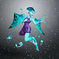 Turquoise Fairy With Manta Ray Wings And Small Marine Creatures Floating In Bubbles