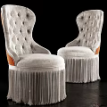 Elegant Light Colored Upholstered Dining Chairs With Tufted Backrest And Fringe Trim 3d model