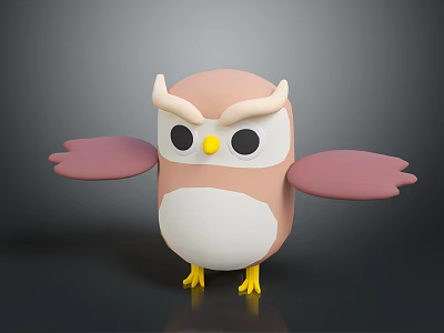 Cute Pink Cartoon Owl With White Belly Yellow Beak And Pink Wings 3d model