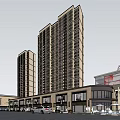Modern Commercial Street With Modern Buildings Pedestrian Walkways And Outdoor Seating