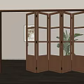 Wooden Frame Folding Doors With Glass Panels In Modern Interior With Natural Light