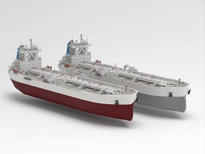 Two Large Tanker Vessels With Red White And Gray Hulls And Upper Deck Superstructures 3d model
