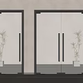 Modern Double Glass Doors With Black Frame Potted Plants And Light Wall
