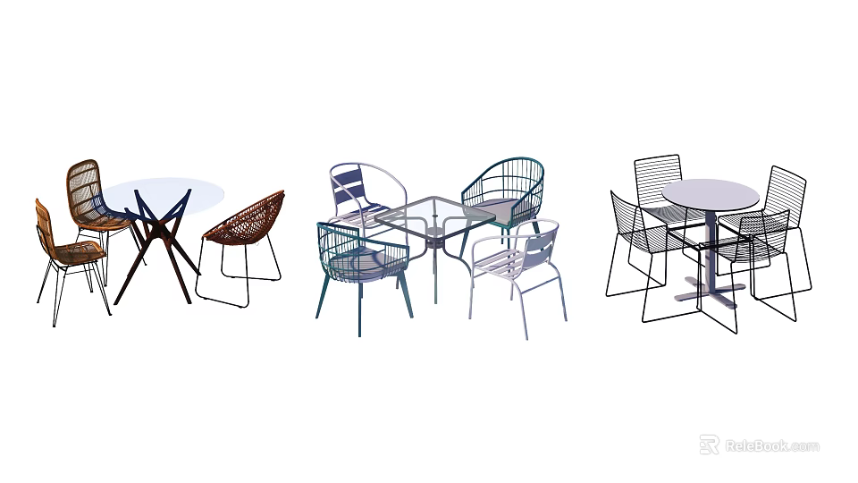 Modern Table And Chair Sets With Various Metal Frame Styles And Designs 3d model