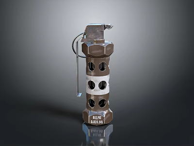 Tactical Metallic Hand Grenade With Cylindrical Shape Surface Holes And Safety Pin 3d model