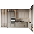 Modern Kitchen Interior With Neutral Tones Cabinets Marble Countertop And Built-in Appliances