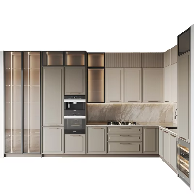 Modern Kitchen Interior With Neutral Tones Cabinets Marble Countertop And Built-in Appliances 3d model