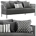 Modern Sectional Sofa with Black Woven Frame Gray Cushions and Geometric Pattern Pillows 3d model