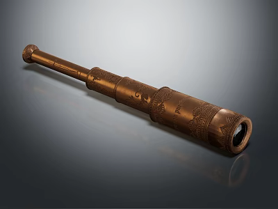 Brass Telescope Commercial Equipment With Intricate Engraved Patterns And Long Cylindrical Design 3d model