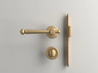 Golden Door Handle And Lock With Modern Sleek Design On White Background 3d model