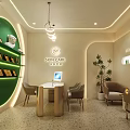 Modern Beauty Hair Salon Interior With Green Curved Wall Display Shelves And Comfortable Seating