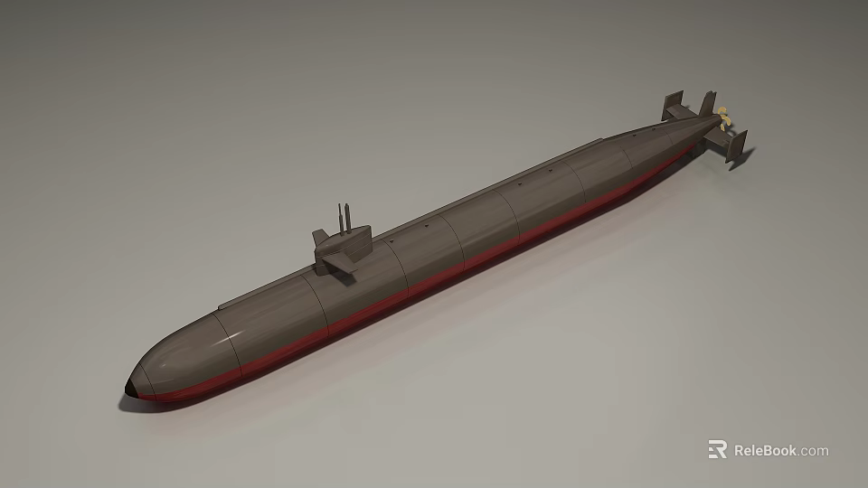 Military Submarine Weapon With Long Hull Gray Exterior And Red Bottom Structure 3d model 