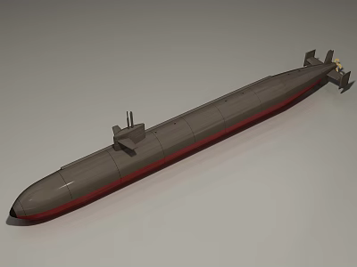 Military Submarine Weapon With Long Hull Gray Exterior And Red Bottom Structure 3d model