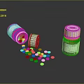 Medical Devices Including Medicine Bottles With Scattered White Tablets And Labels