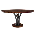 Round Modern Dining Table With Wooden Top And Metal Base 3d model