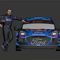 Blue Ford Racing Car With Red Bull Logo And Sponsor Stickers Beside Figure