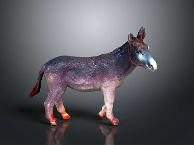 Purple And Pink Donkey Sculpture With Red Hooves White Nose On Dark Background With Reflection 3d model