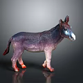 Purple And Pink Donkey Sculpture With Red Hooves White Nose On Dark Background With Reflection
