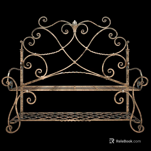 Iron Outdoor Bench With Curly Scrollwork Design For Garden Patio Decor 3d model 