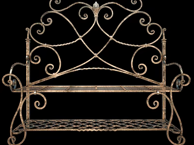 Iron Outdoor Bench With Curly Scrollwork Design For Garden Patio Decor 3d model