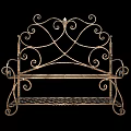 Iron Outdoor Bench With Curly Scrollwork Design For Garden Patio Decor