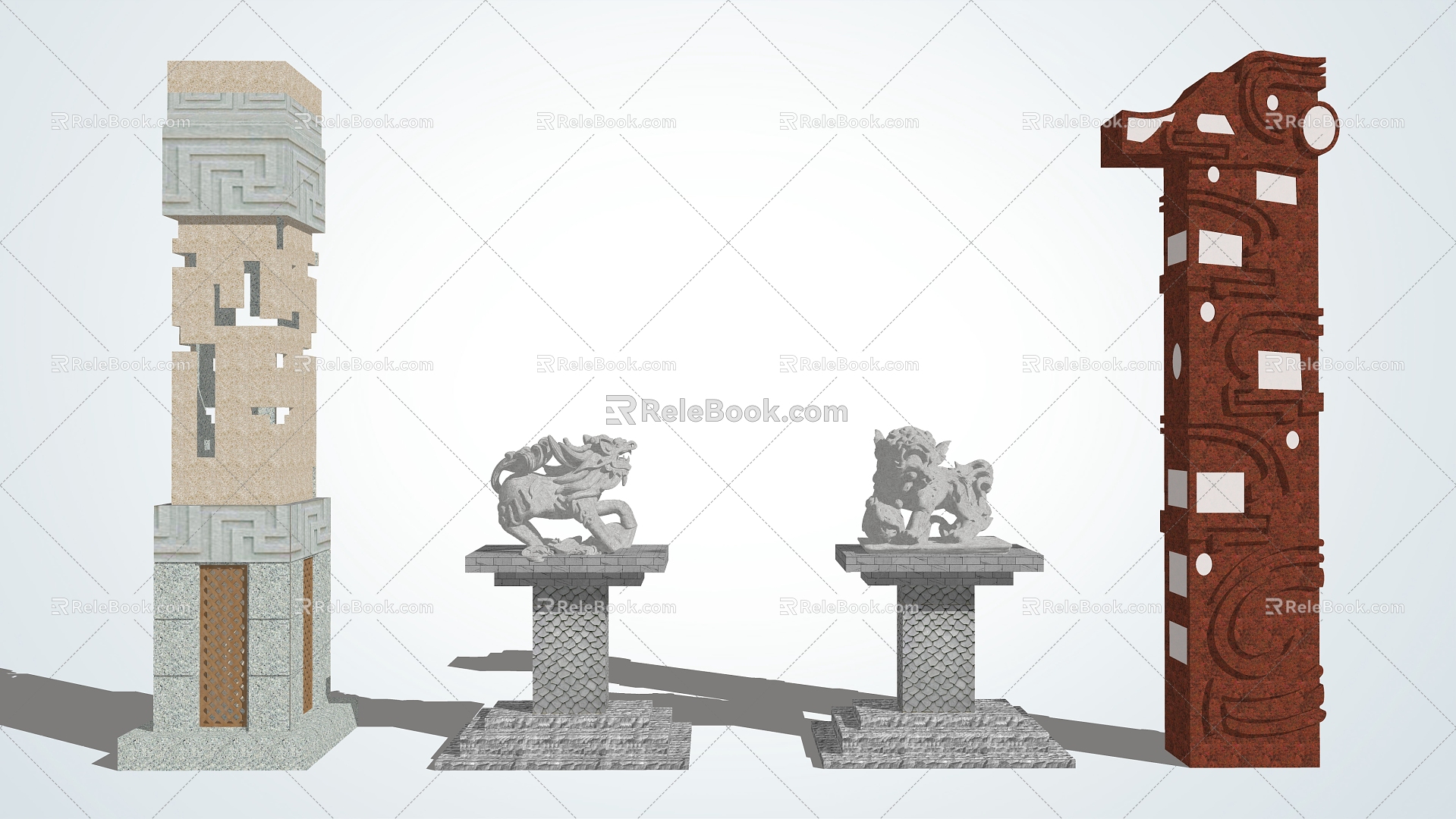 Chinese style column landscape column model