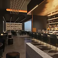 Modern Bar Interior Design With Leather Stools Counter Bottle Shelves And Ambient Lighting 3d model