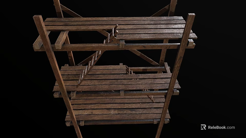 Traditional Chinese Antique Solid Wood Display Shelf With Multi Layered Tiered Structure Design 3d model