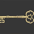 Antique Brass Key With Intricate Patterns On Black Glossy Surface And Reflection 3d model