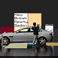 Modern Colorful Display Shelves With White British Sporty Sedan XEL Car Showcase