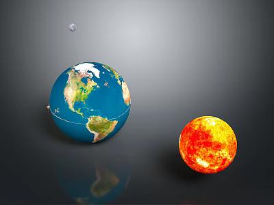 Vibrant Cosmic Landscape Featuring Earth Sun and Moon in Deep Space 3d model