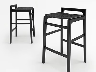 Black Modern Bar Stools With Metal Frame And Woven Seat Design 3d model