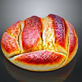 Freshly Baked Round Bread With Golden Red Crust And Shiny Surface
