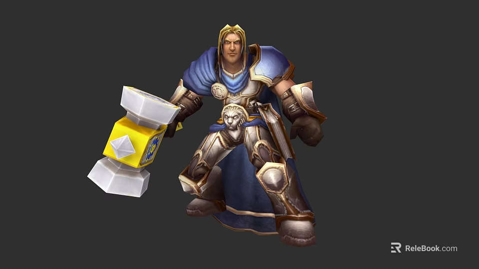 Fantasy Game Warrior Character In Blue Cape With Golden Hair And Large Hammer 3d model 