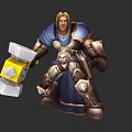 Fantasy Game Warrior Character In Blue Cape With Golden Hair And Large Hammer