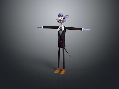 Animated Game Movie Character Mouse Purple Head White Face Black Suit Outstretched Arms Orange Shoes 3d model