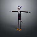 Animated Game Movie Character Mouse Purple Head White Face Black Suit Outstretched Arms Orange Shoes